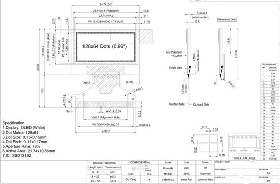 0.96 inch Monochrome OLED 128*64 OLED display module Small size OLED ...